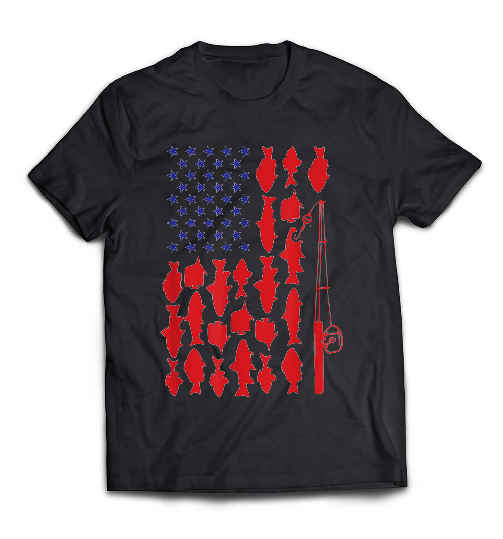 USA Flag Fish Fishing Rod T-Shirt: A Fun 4th of July Gift for Anglers